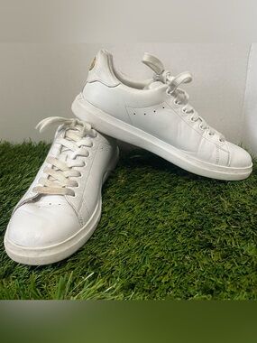 Tory Burch White Leather Lace Up Sneakers Women’s Size 7.5M Gold Logo
